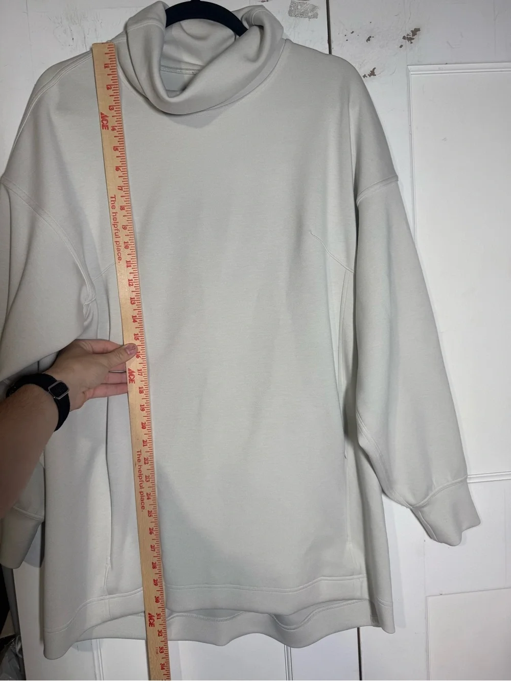 Lululemon Modal Blend Turtleneck Tunic Sweatshirt Bone Oversized Pockets Size 10